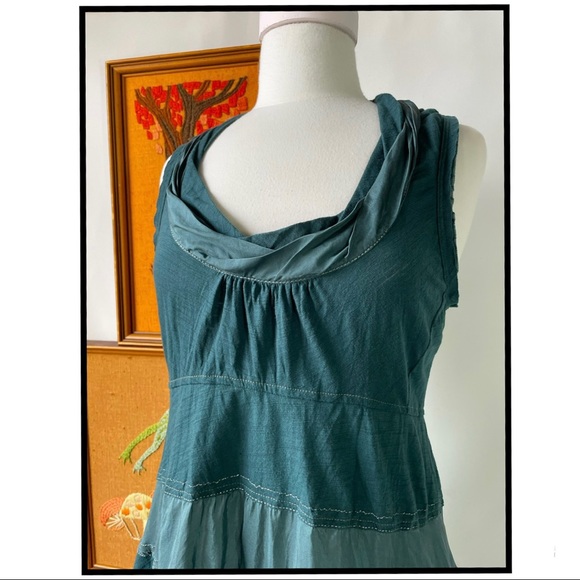 Anthropologie Silk Layers Tiered Tunic Top Sleeveless Tank Teal Blue Green Large - Picture 4 of 7